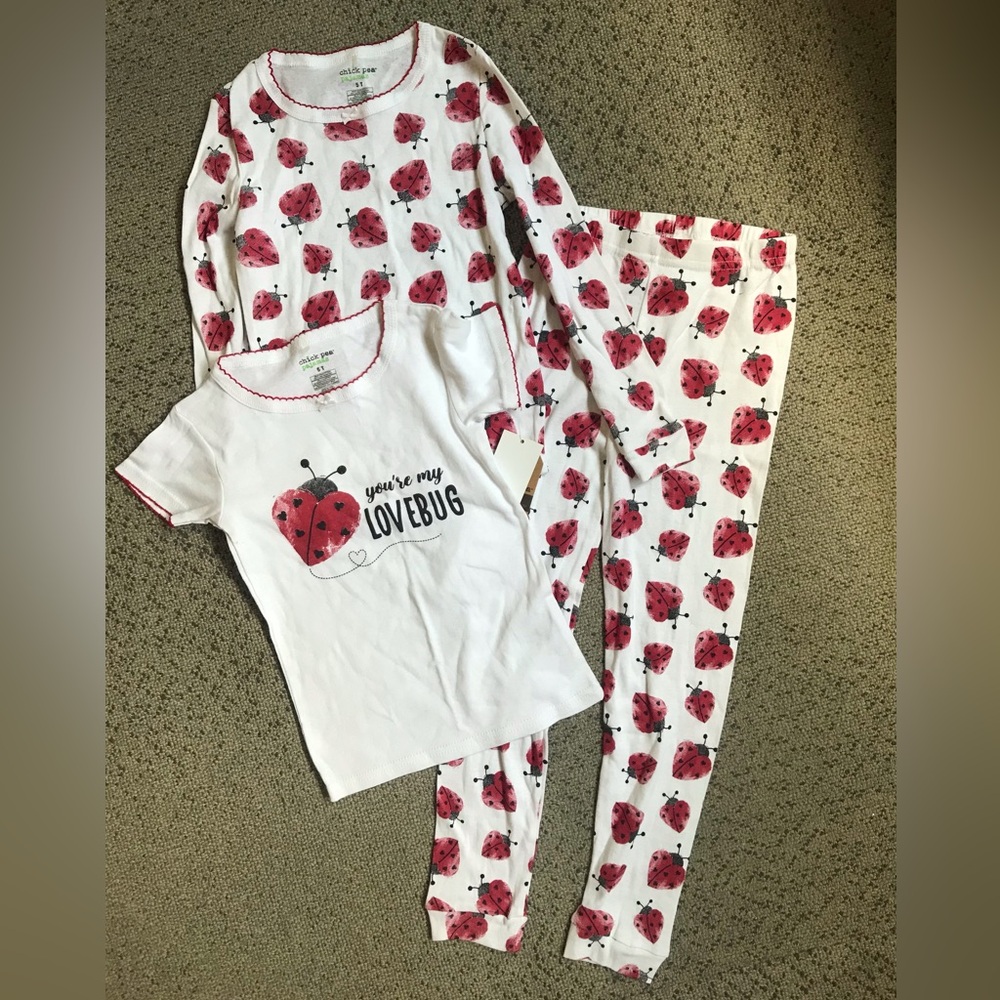 Chick pea Girls White & Red 'Lovebug' Ladybug Pajama Set